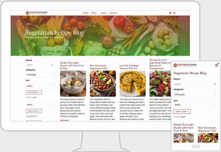 Recipe blog shown on desktop and mobile.